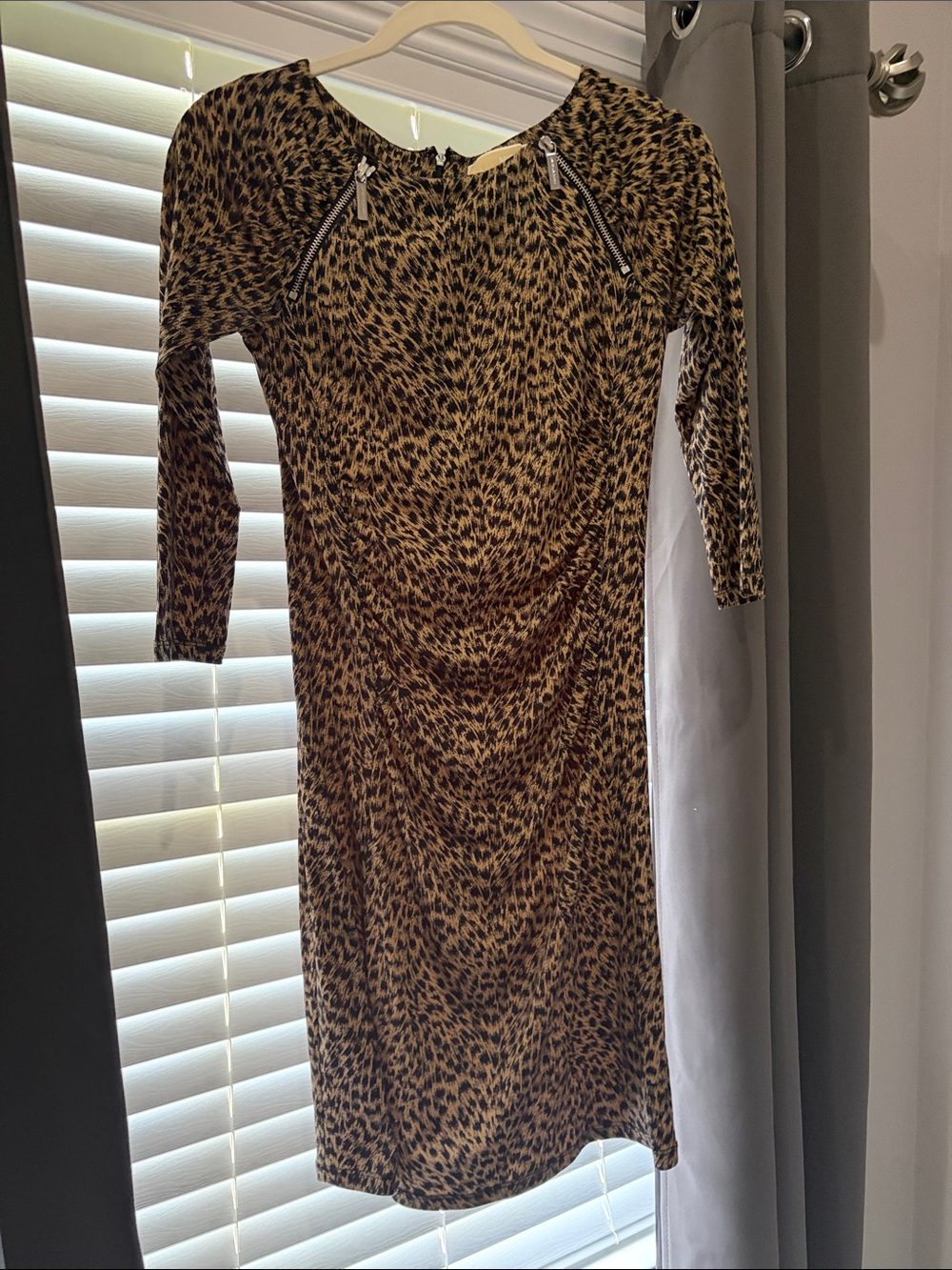 Michael Kors 3/4 Sleeve Leopard-Print Midi Dress - Brown